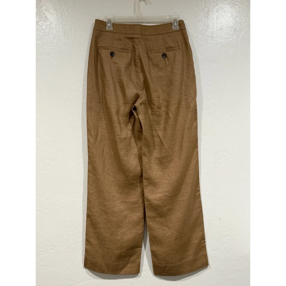 Banana Republic High Rise Pleated Linen Pants Iced Latte Brown 4 Petite